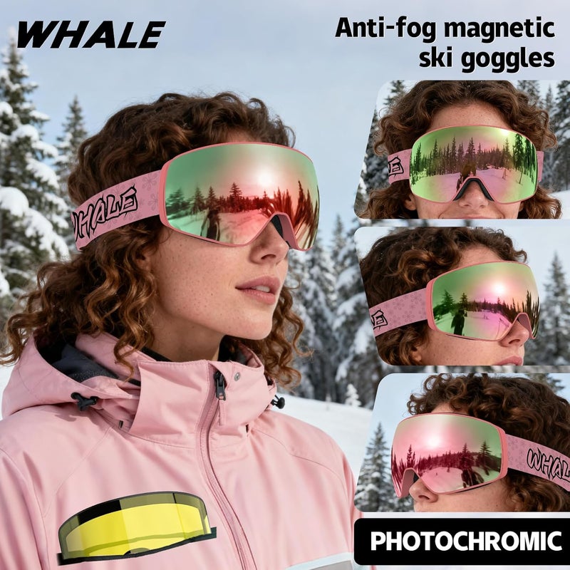 Whale Professional Ski Goggles Unisex Adult Snow Goggles Interchangeable Magnetic Replacement Lenses&Anti-Fog, Anti-UV400 - Image 3